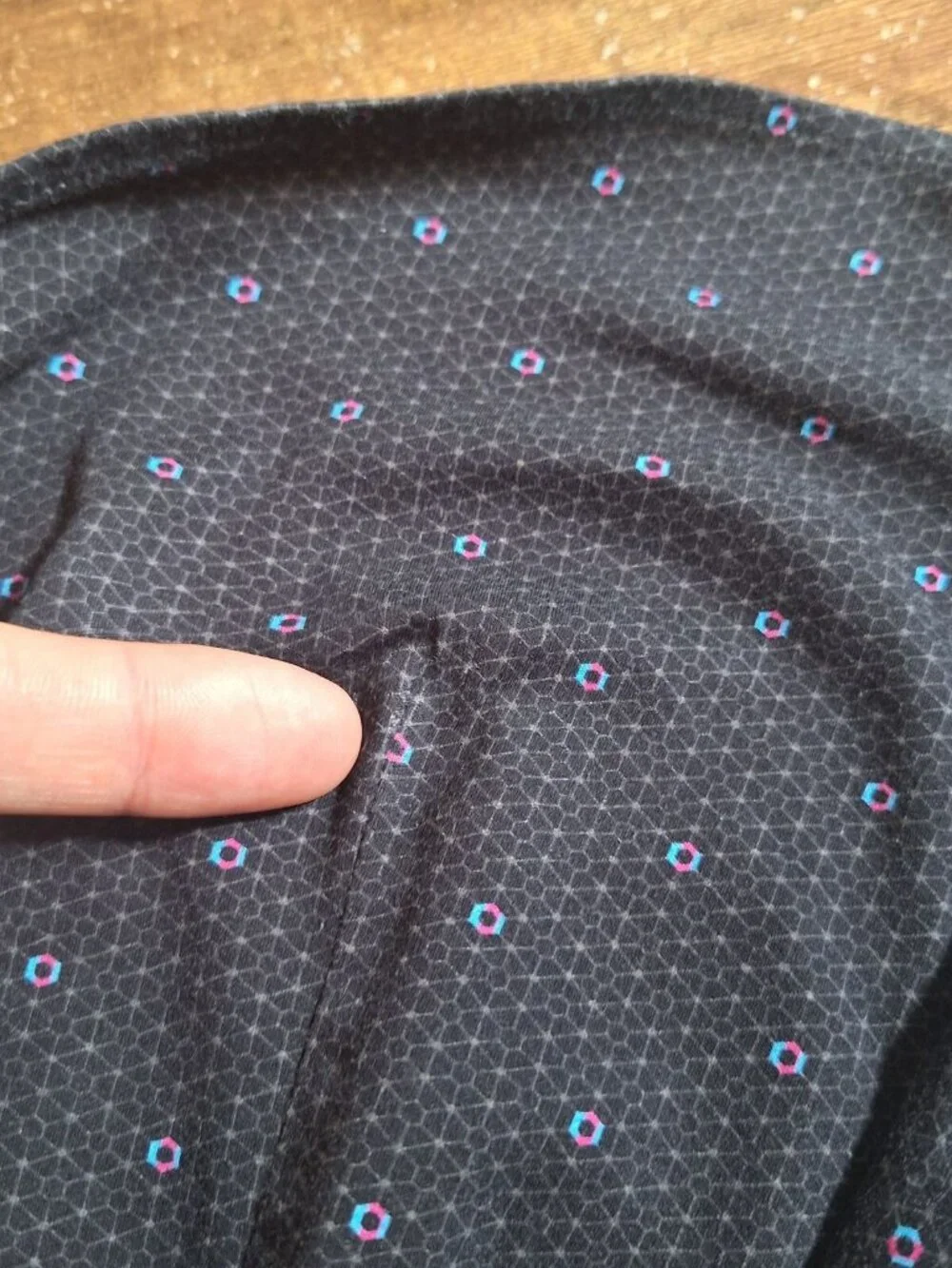 Buttercloth Button Up Shirt, Black Geometric Polka Dot Print, Cotton. Men's Sz M